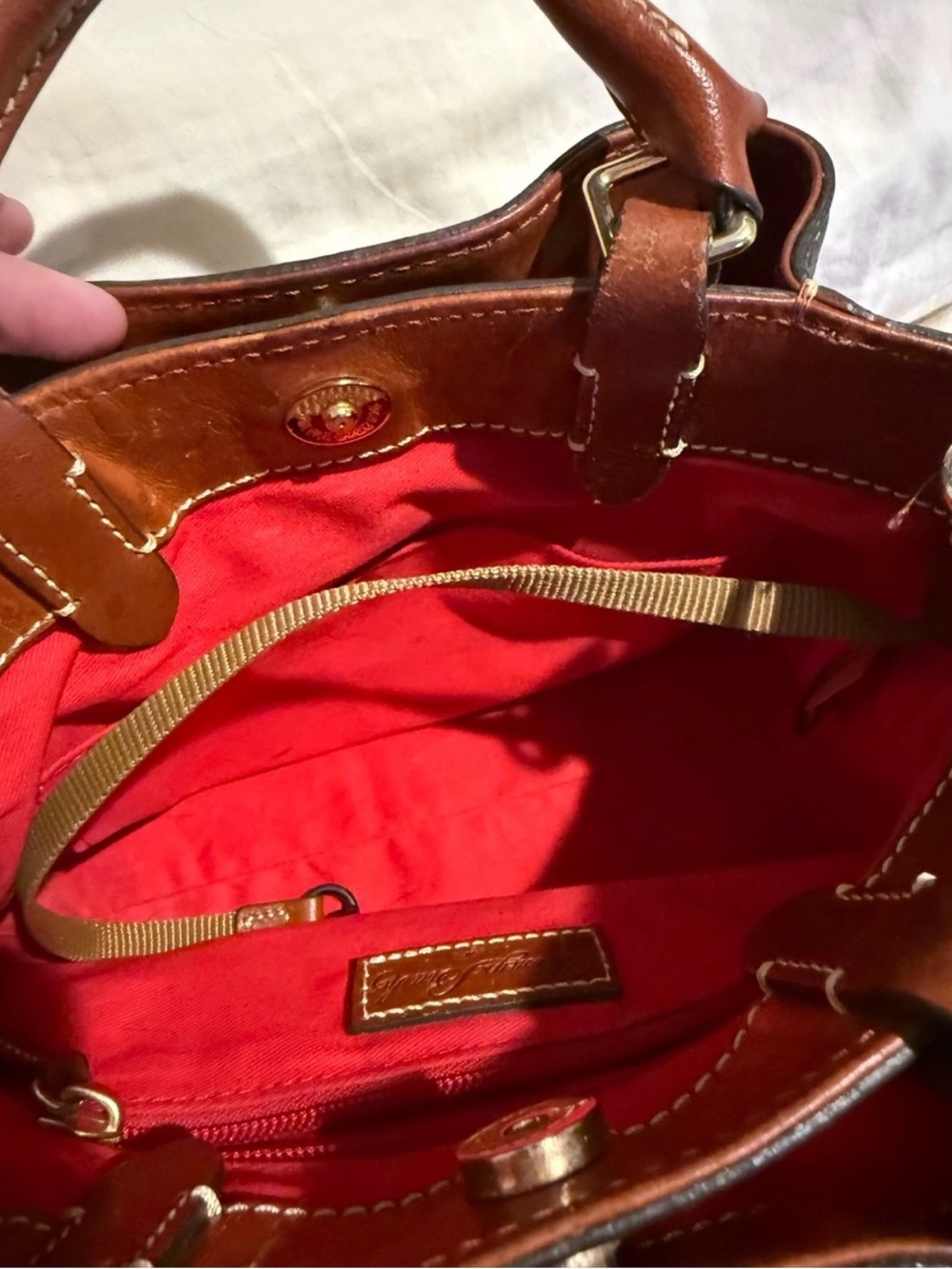 Dooney & Bourke Black Pebble Leather Satchel Handbag Brown Trim - Picture 5 of 13